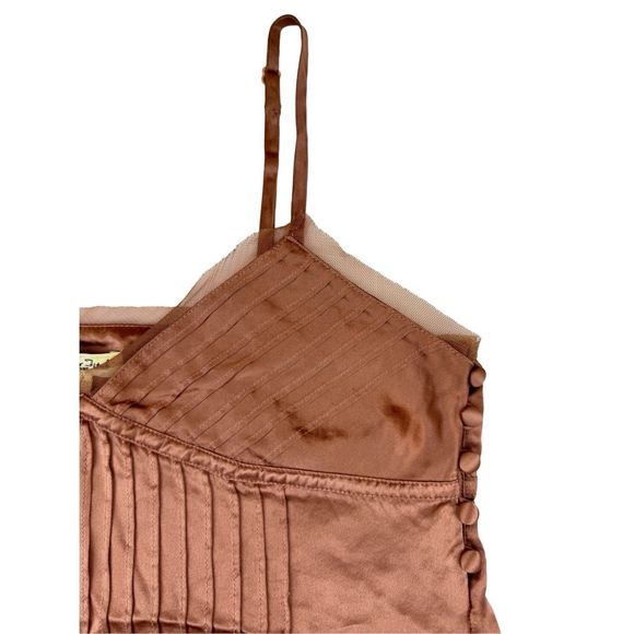 Abercrombie & Fitch 100% Silk Mesh Trim Satin Cami Tank Top Pink Y2K V-Neck VTG - Picture 2 of 7